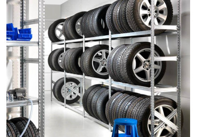 Metal shelves for storing tires