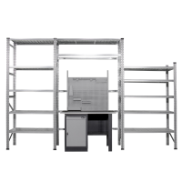 Shelf set GUMI set ML2, three sections with work table, 3845x2500mm