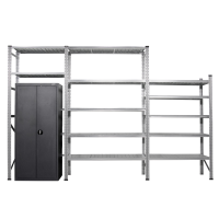 Shelving set ML2, three sections with a metal cabinet, 3845x2500mm