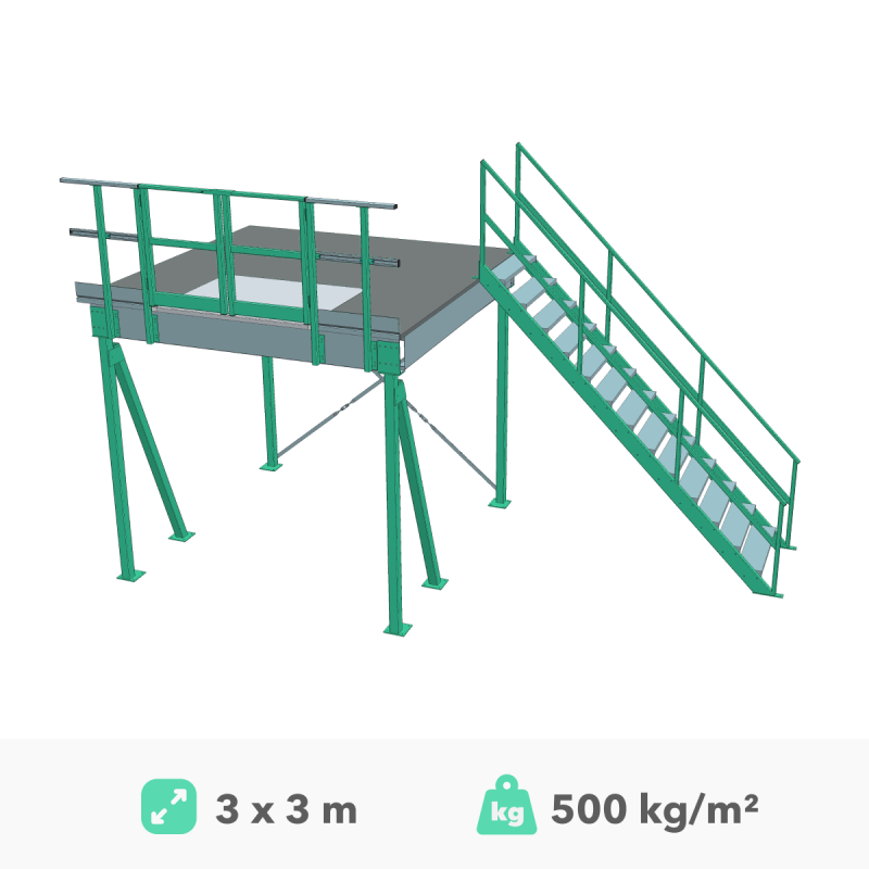 Mezzanine platform 3x3m, 500kg/m²