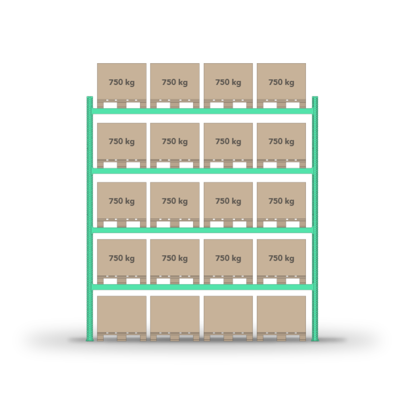 Pallet rack 4500x3600mm / 20 pallets / 0+4 shelves